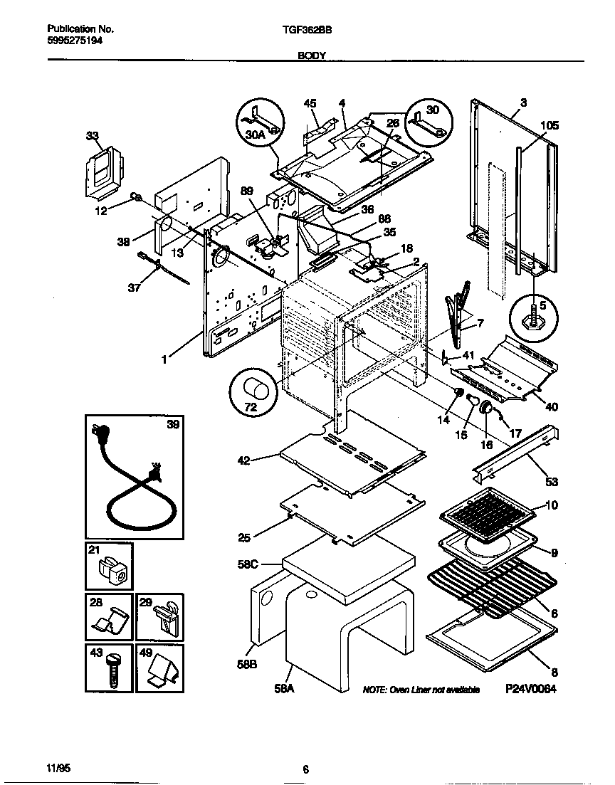 Tappan TGF362BBBB body diagram