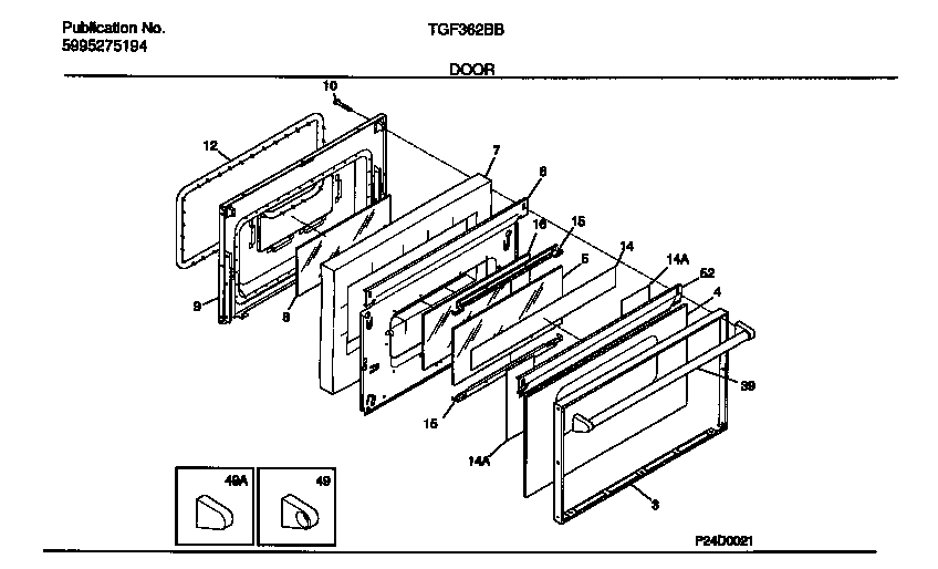 Tappan TGF362BBBB door diagram