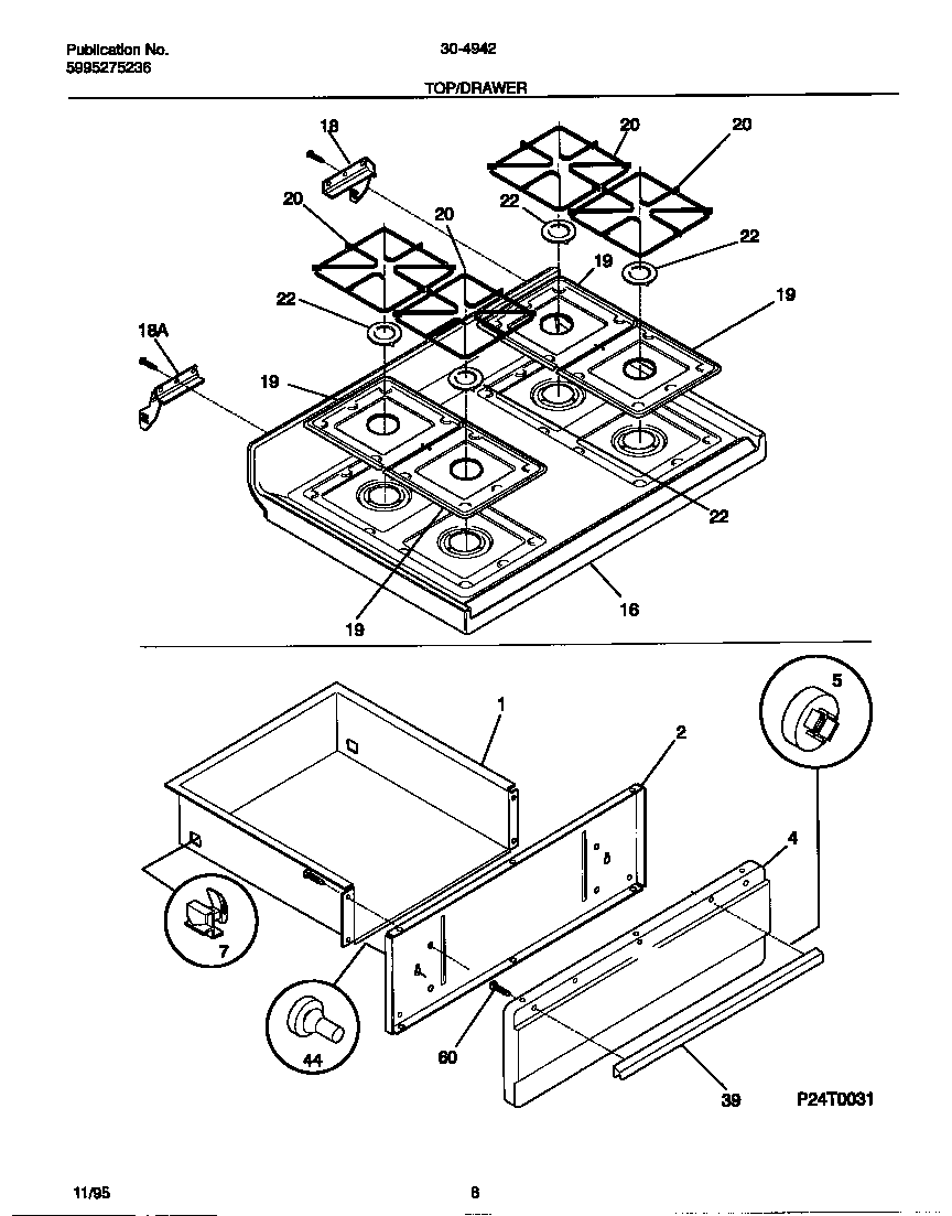 Tappan 30-4942-00-07 top/drawer diagram