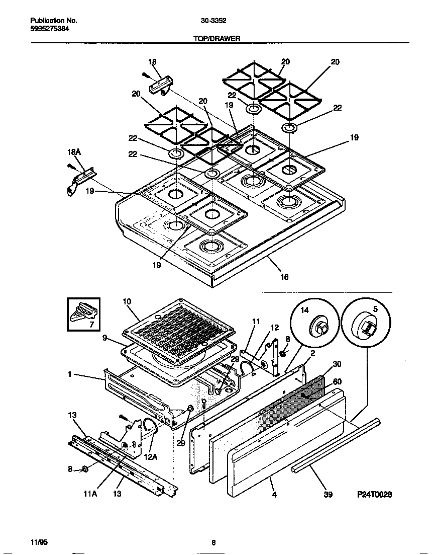 Tappan 30-3352-23-05 top/drawer diagram