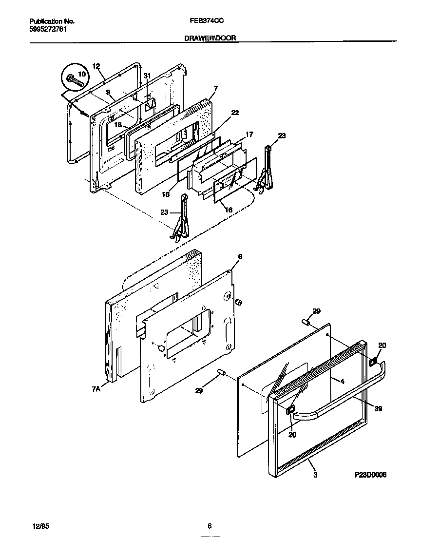 Frigidaire FEB374CCBA drawer/door diagram