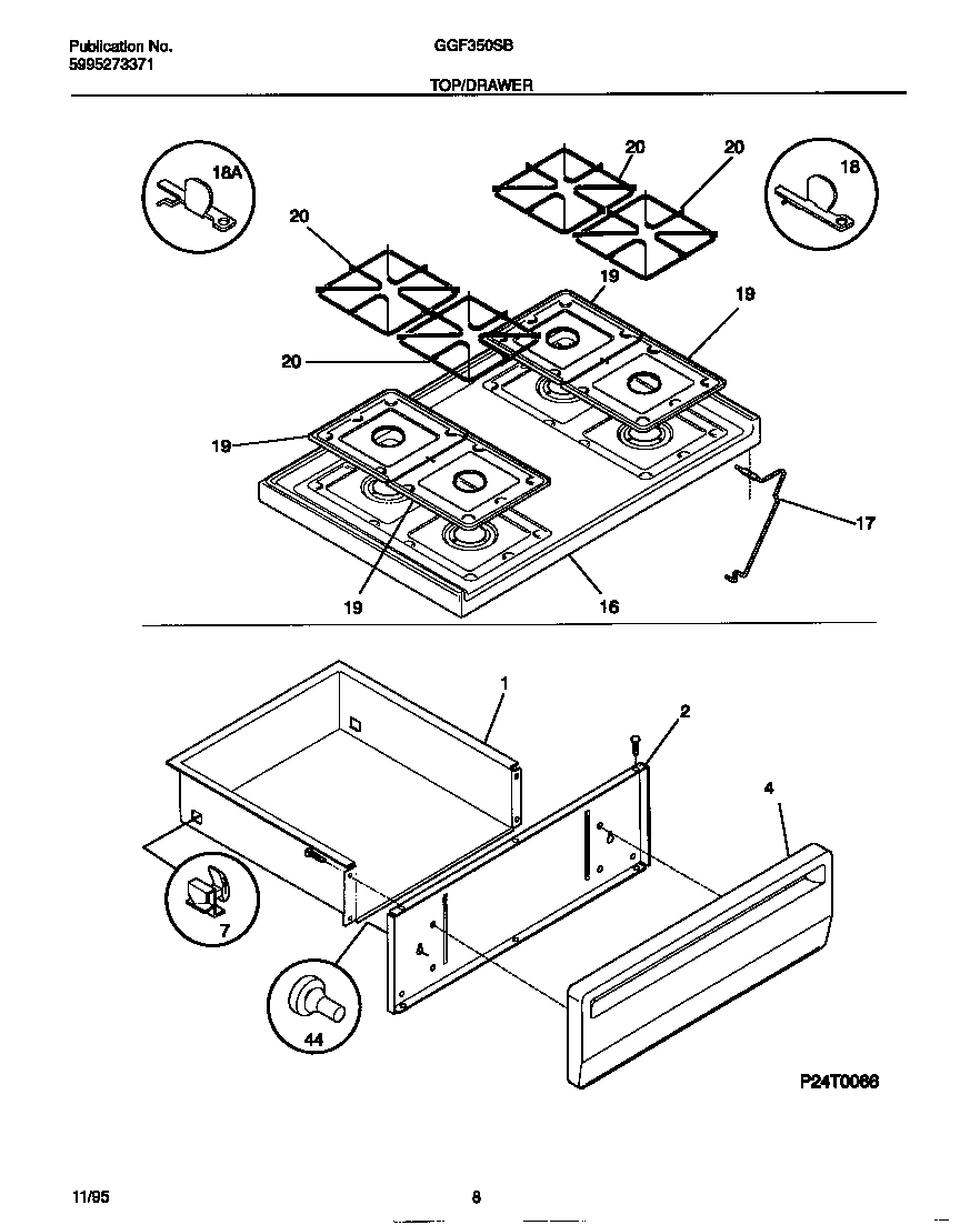 Gibson GGF350SBWB top/drawer diagram