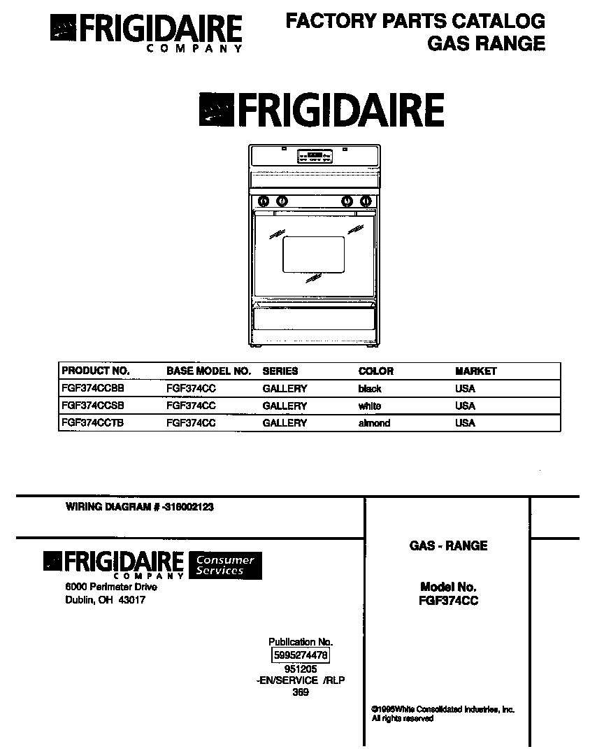 Frigidaire FGF374CCTB cover diagram