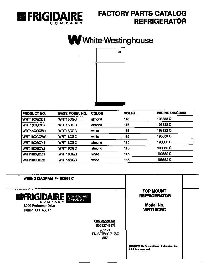 White-Westinghouse WRT16CGCW2 cover diagram