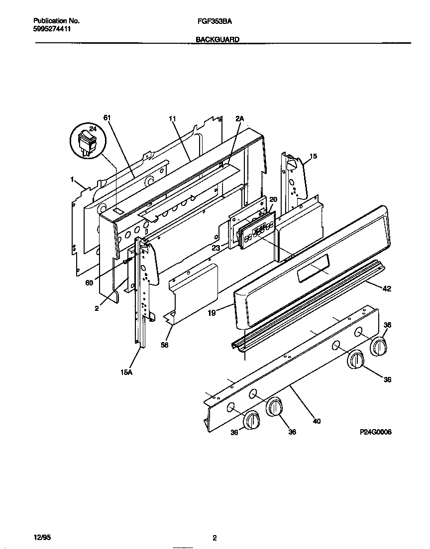 Frigidaire FGF353BAWB backguard diagram