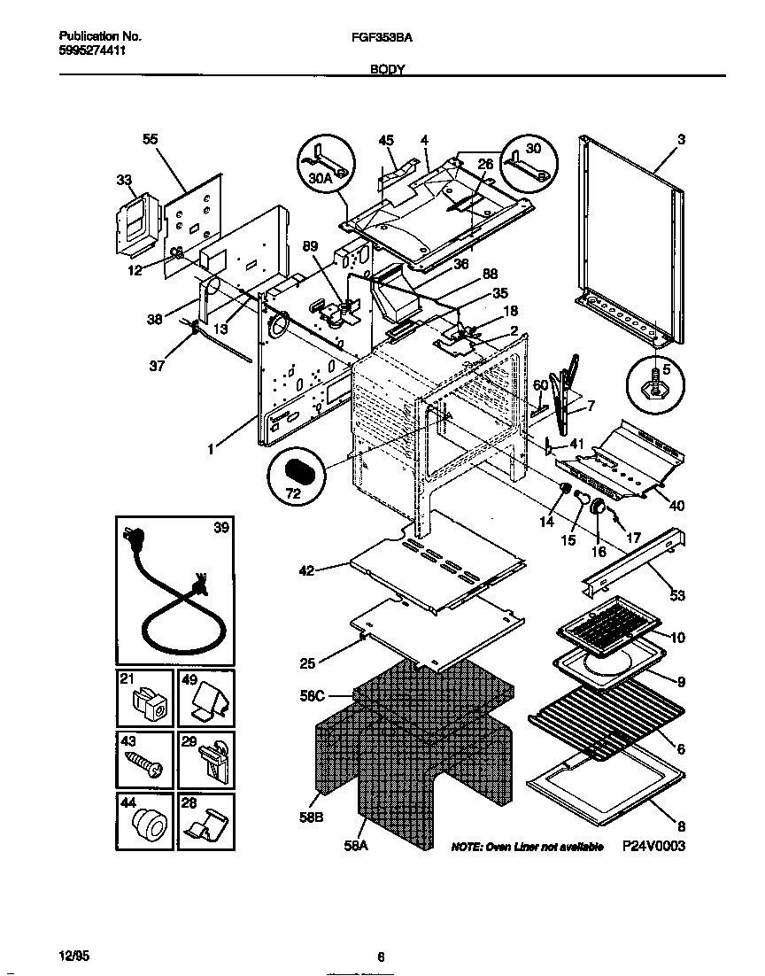 Frigidaire FGF353BAWB body diagram