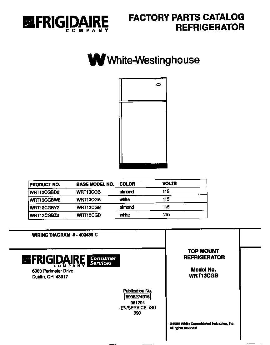 White-Westinghouse WRT13CGBD2 cover diagram