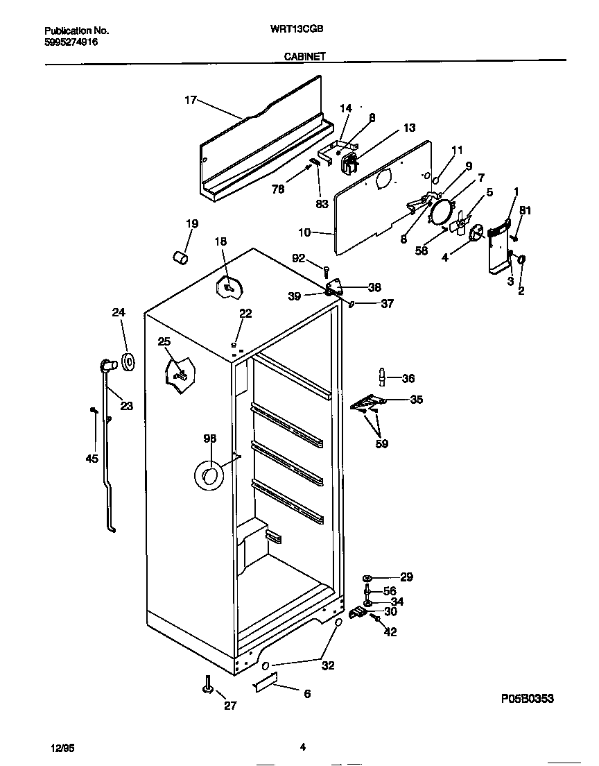 White-Westinghouse WRT13CGBD2 cabinet diagram