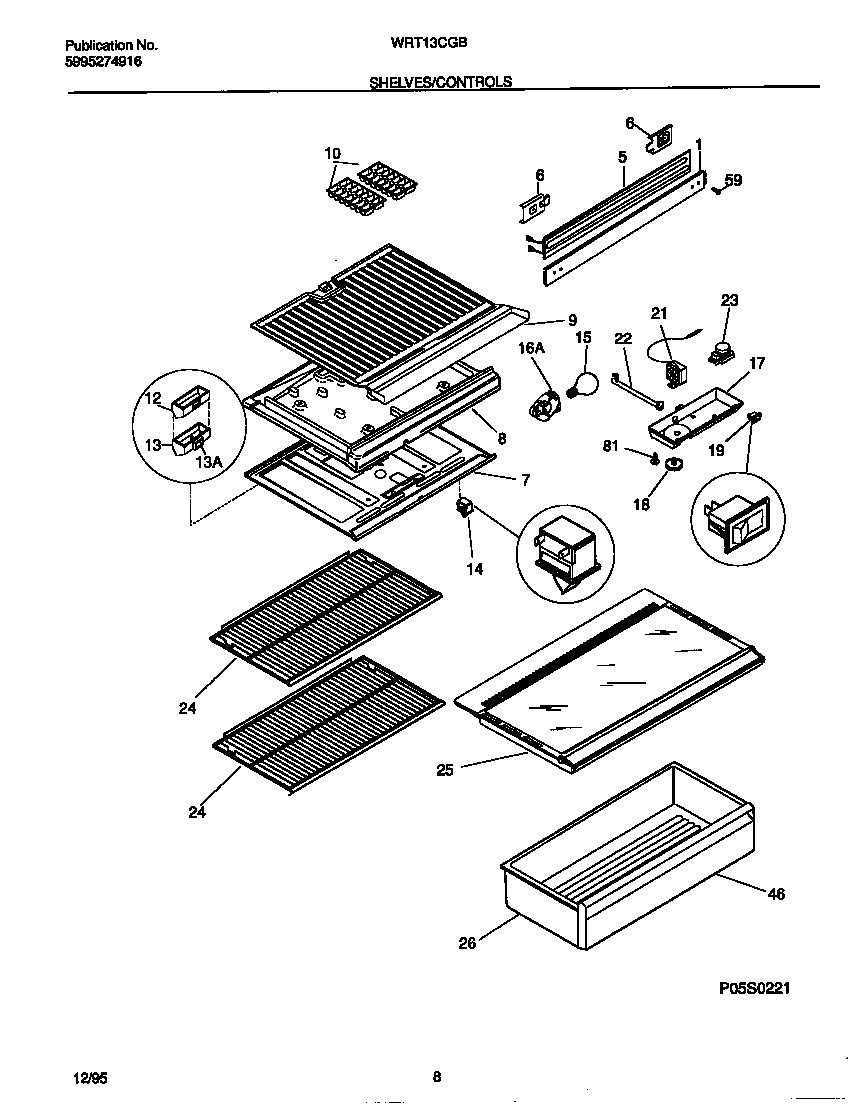 White-Westinghouse WRT13CGBD2 shelves/controls diagram