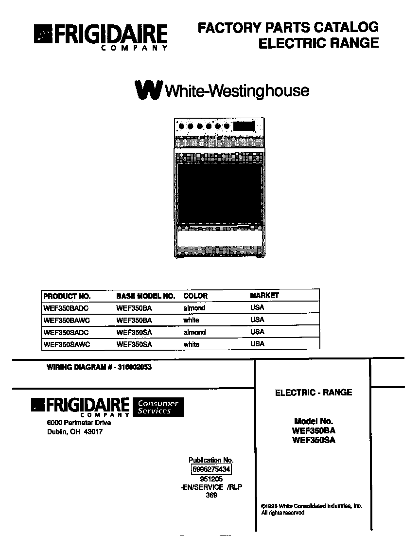 White-Westinghouse WEF350SAWC cover diagram