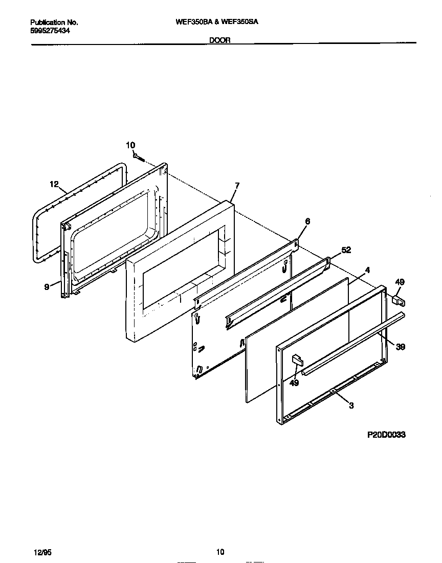 White-Westinghouse WEF350SAWC door diagram