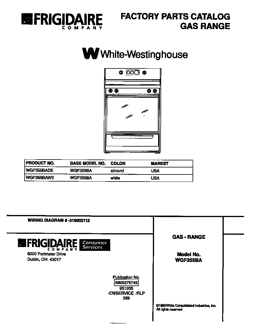 White-Westinghouse WGF355BADE cover diagram