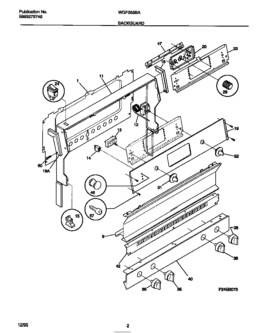 White-Westinghouse WGF355BADE backguard diagram