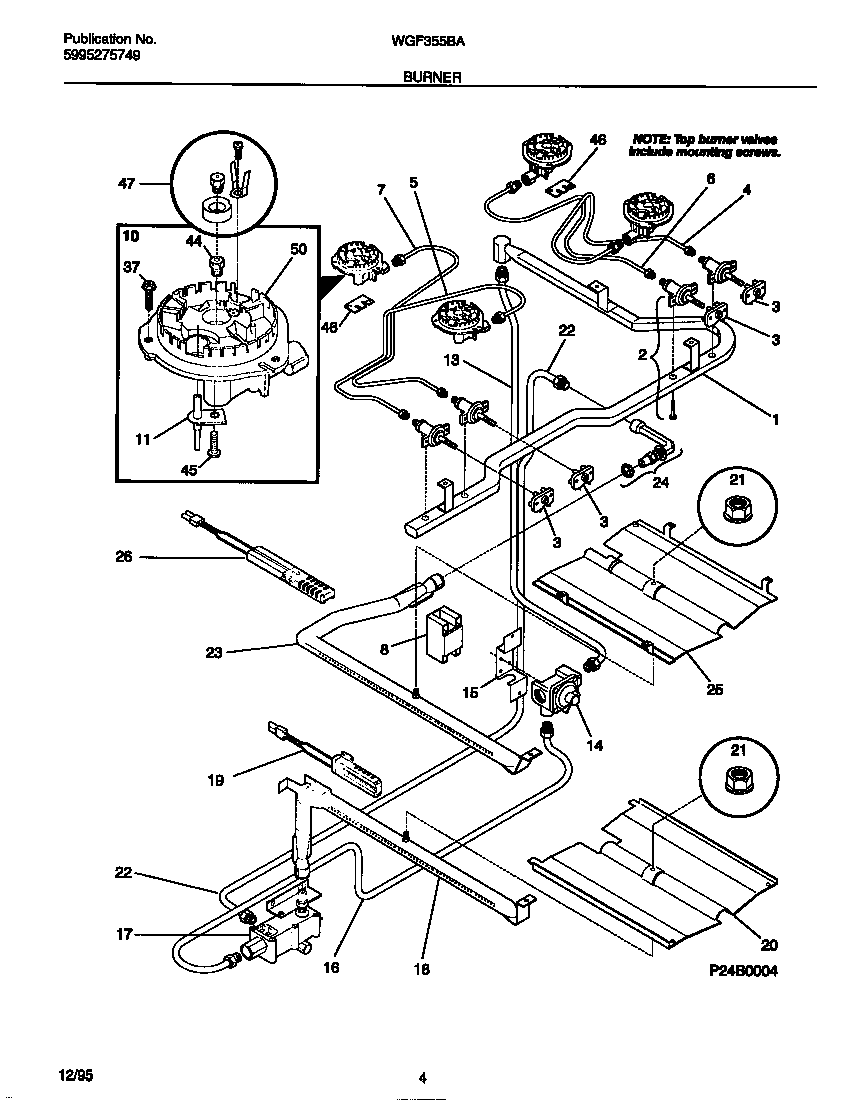 White-Westinghouse WGF355BADE burner diagram