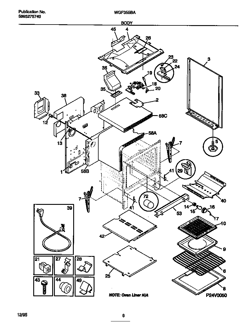 White-Westinghouse WGF355BADE body diagram