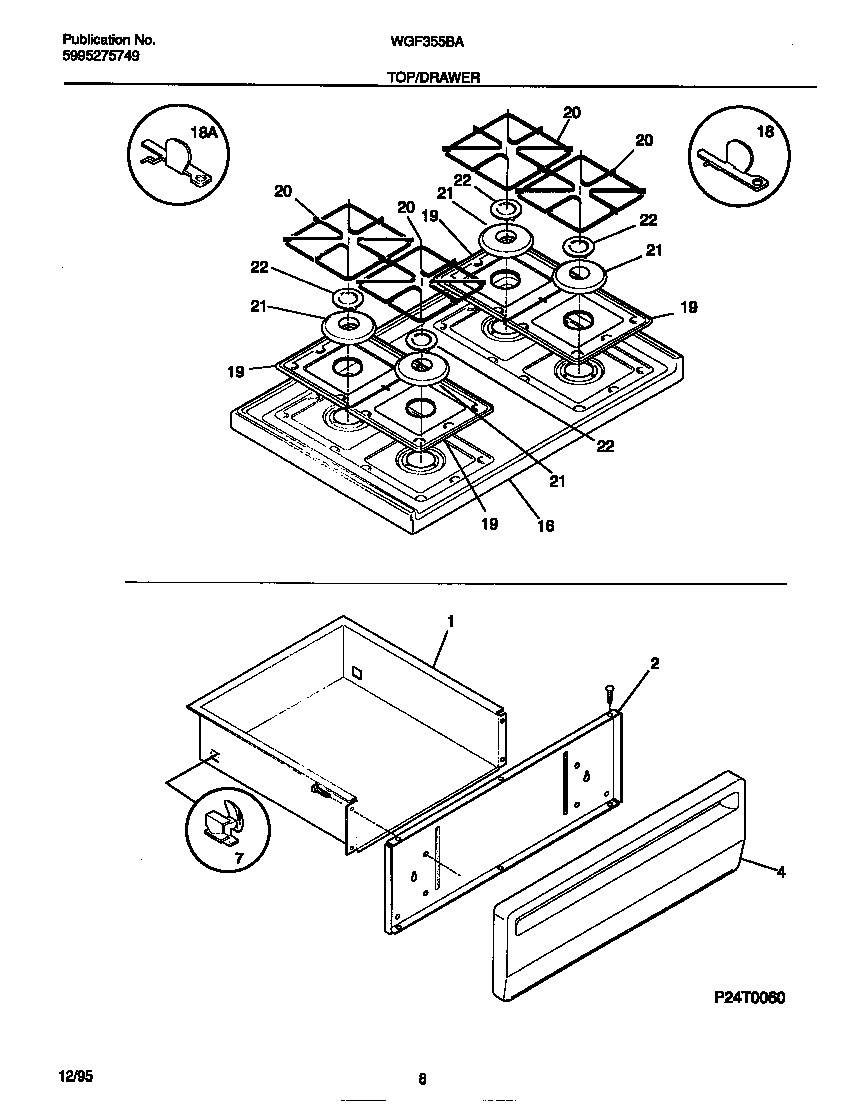 White-Westinghouse WGF355BADE top/drawer diagram