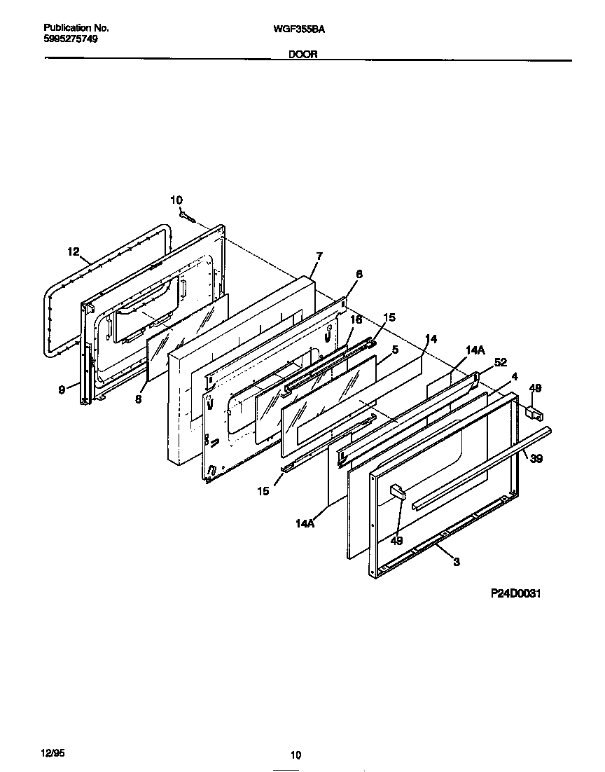 White-Westinghouse WGF355BADE door diagram