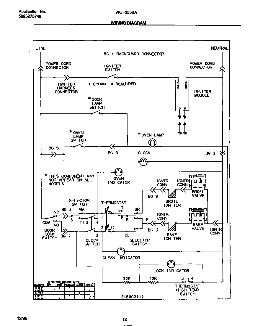 White-Westinghouse WGF355BADE wiring diagram diagram