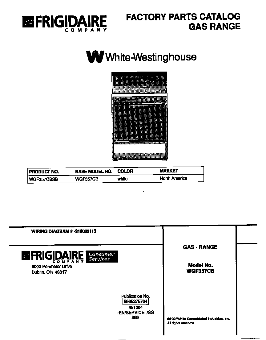 White-Westinghouse WGF357CBSB cover diagram