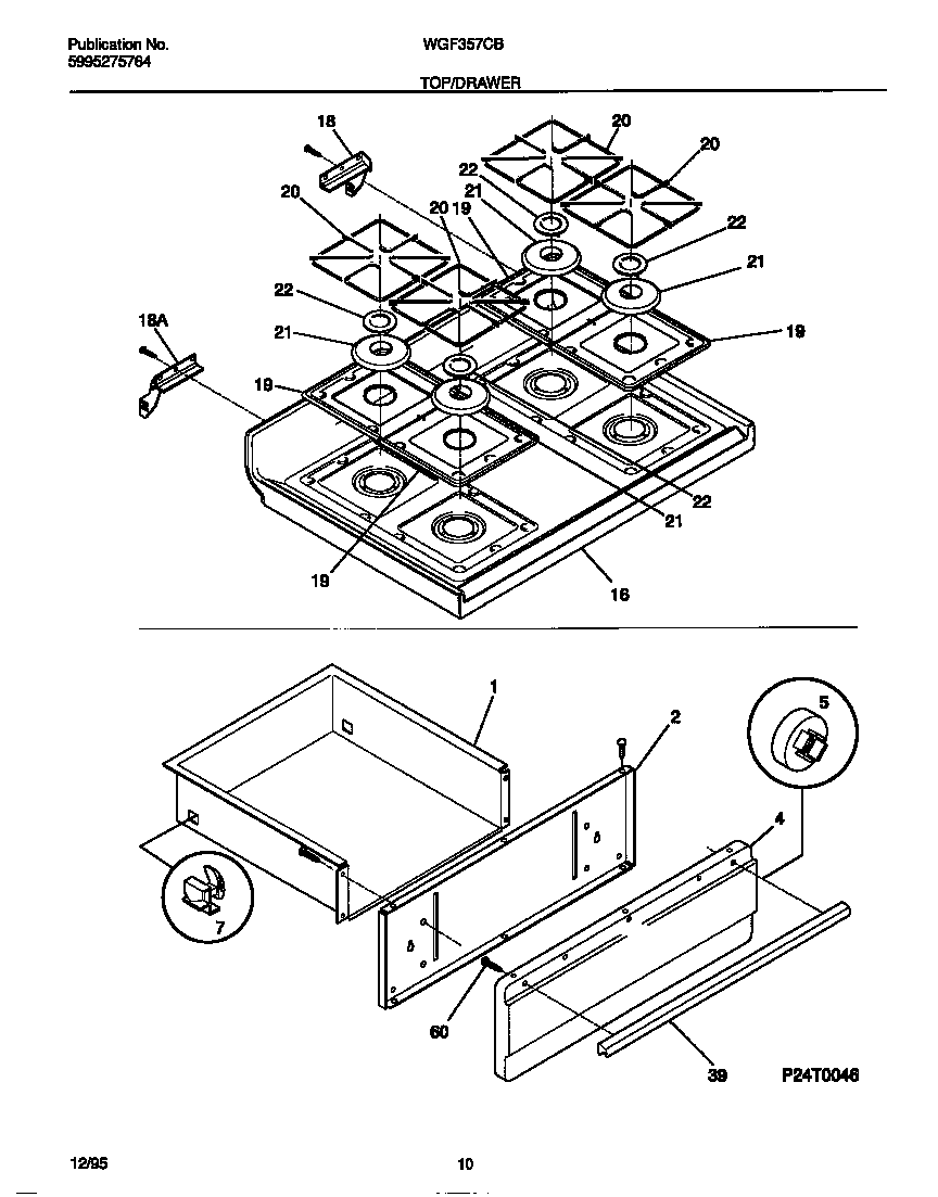 White-Westinghouse WGF357CBSB top/drawer diagram