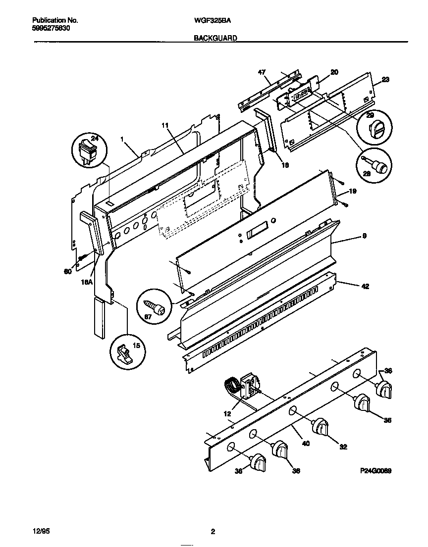 White-Westinghouse WGF325BAWC backguard diagram