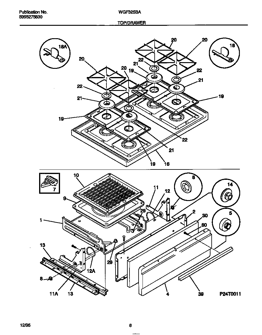 White-Westinghouse WGF325BAWC top/drawer diagram