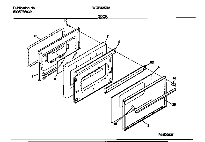 White-Westinghouse WGF325BAWC door diagram