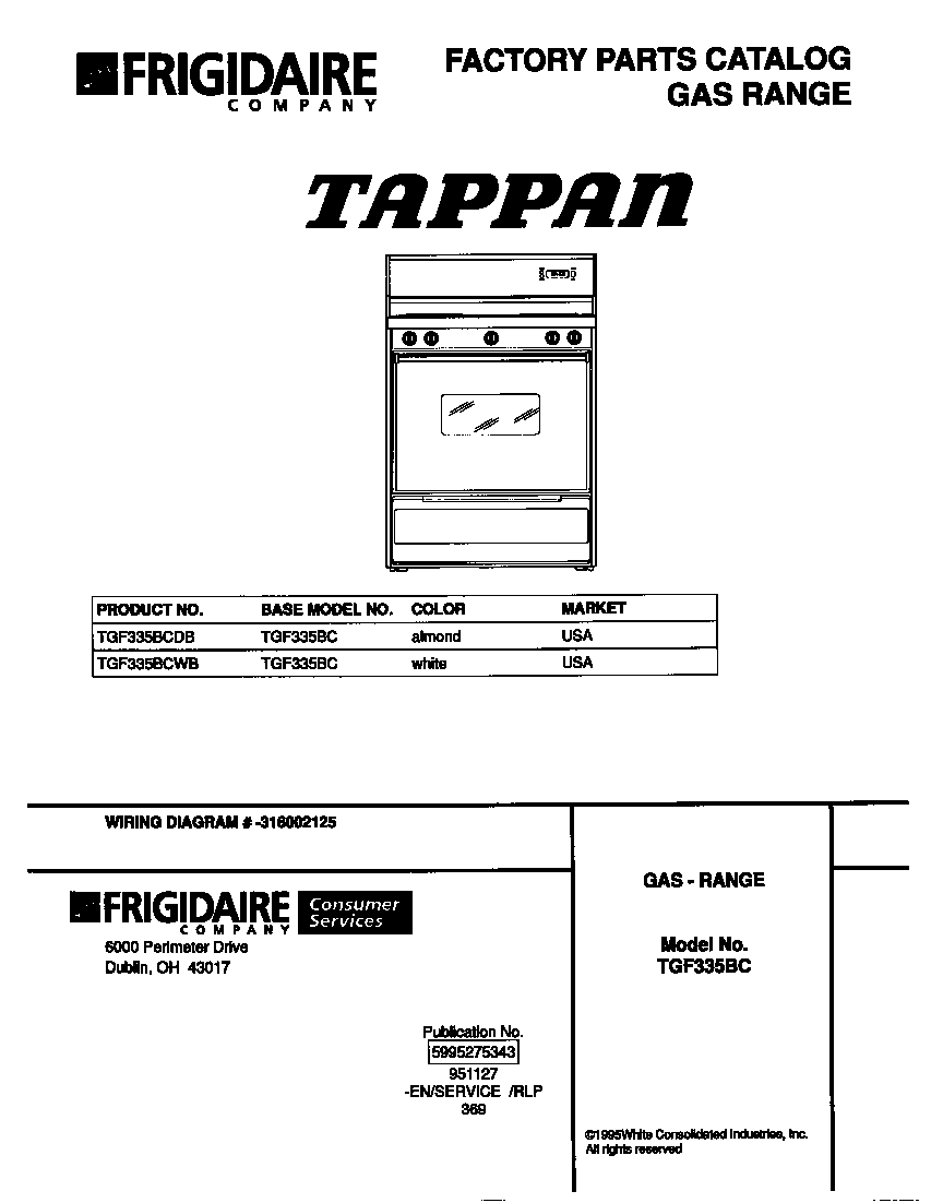Tappan TGF335BCDB cover diagram