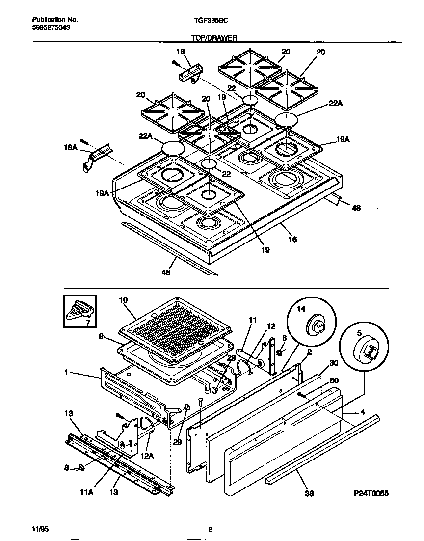 Tappan TGF335BCDB top/drawer diagram