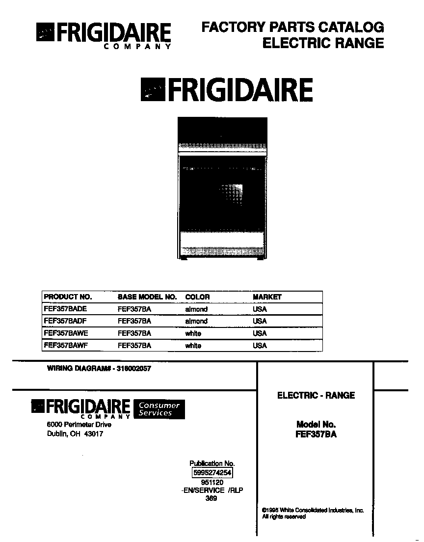 Frigidaire FEF357BAWE cover diagram