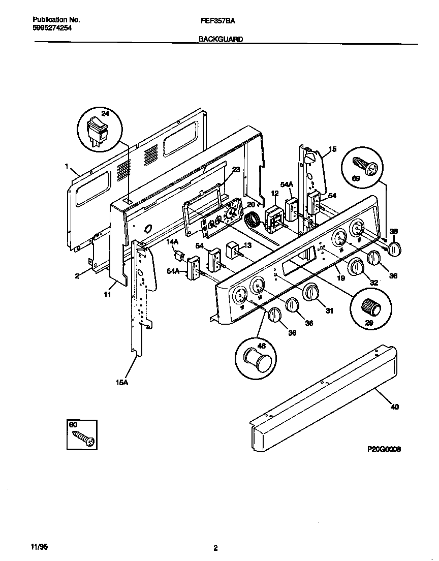 Frigidaire FEF357BAWE backguard diagram