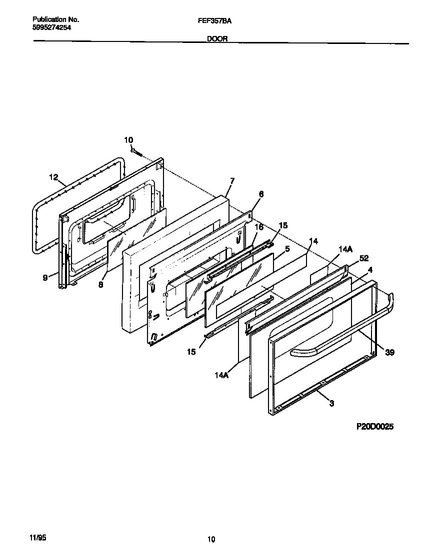 Frigidaire FEF357BAWE door diagram