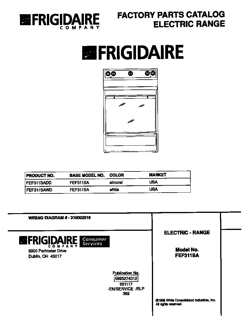 Frigidaire FEF311SADD cover diagram
