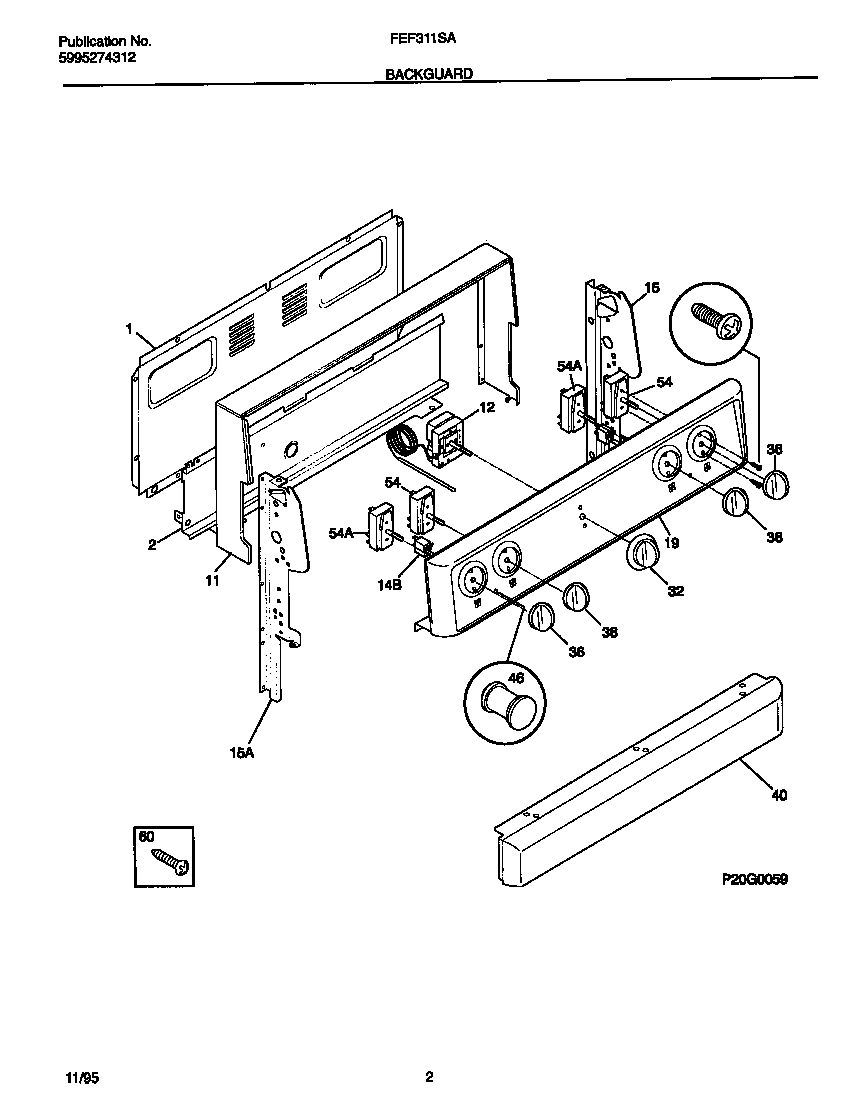 Frigidaire FEF311SADD backguard diagram