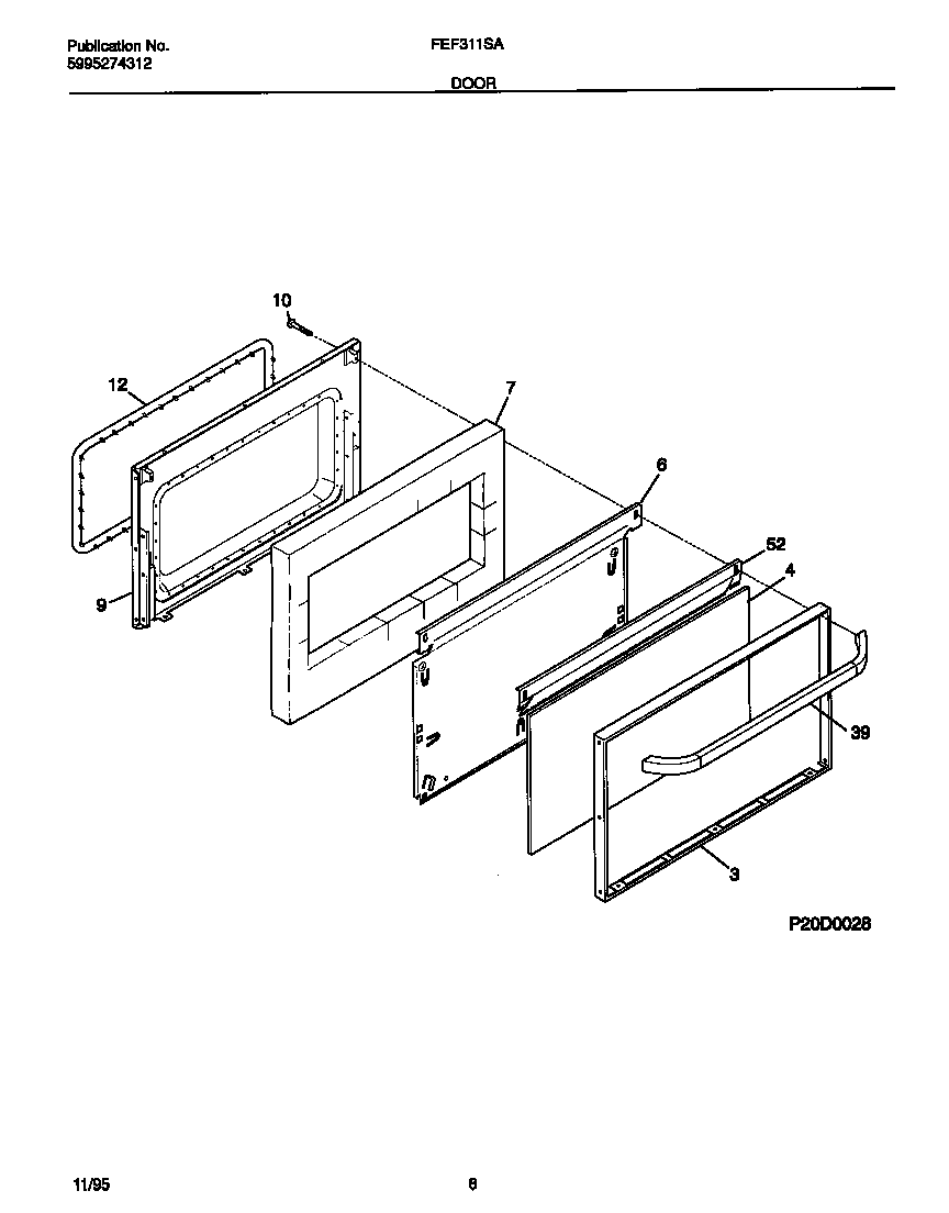 Frigidaire FEF311SADD door diagram