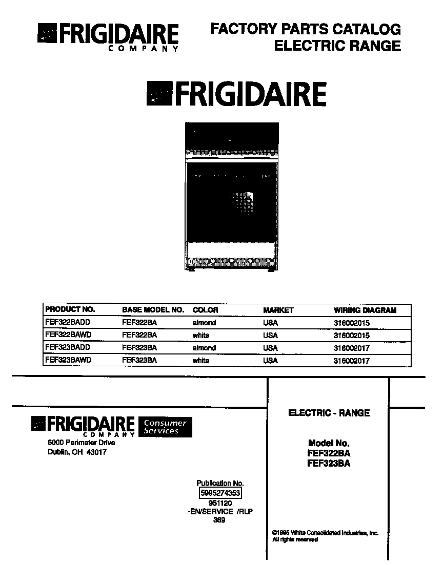 Frigidaire FEF323BAWD cover diagram