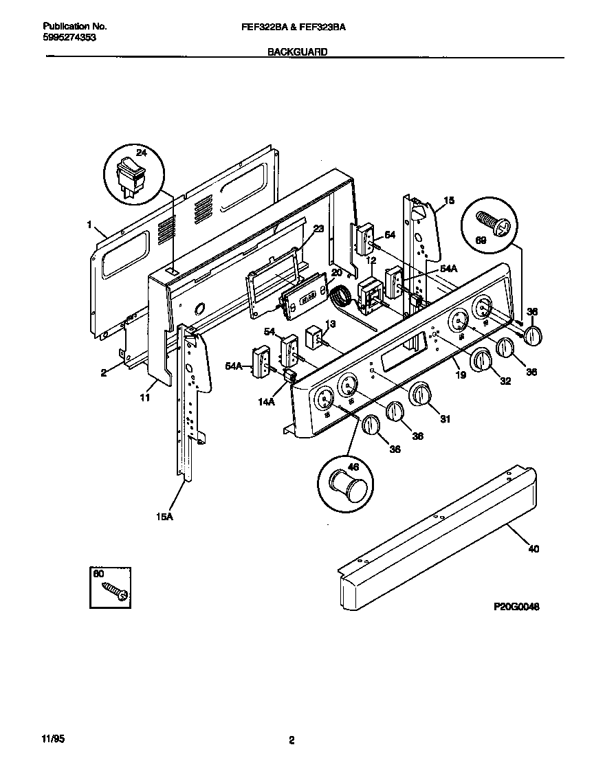 Frigidaire FEF323BAWD backguard diagram