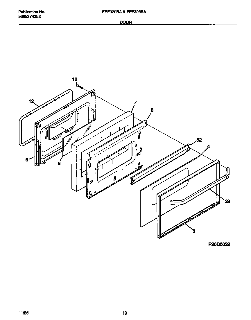 Frigidaire FEF323BAWD door diagram