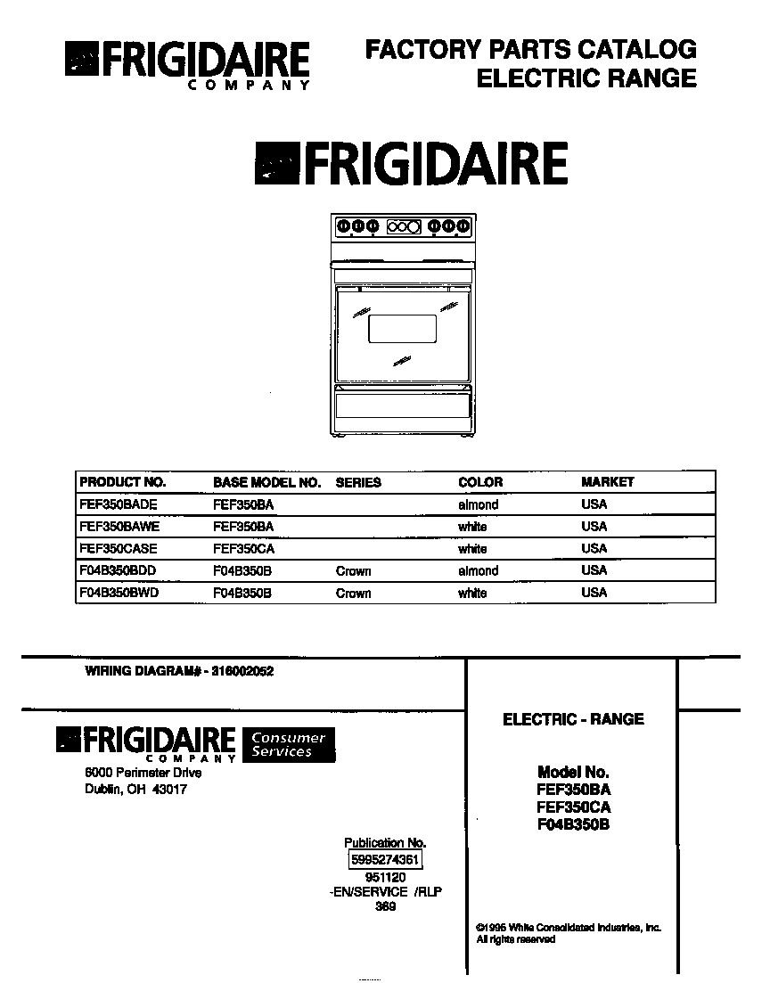 Frigidaire FEF350CASE cover diagram