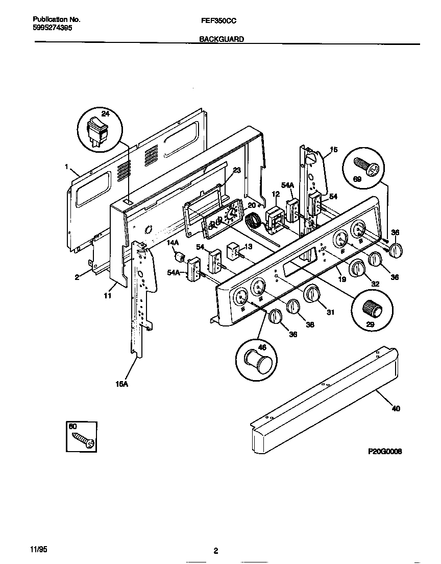 Frigidaire FEF350CCTD backguard diagram