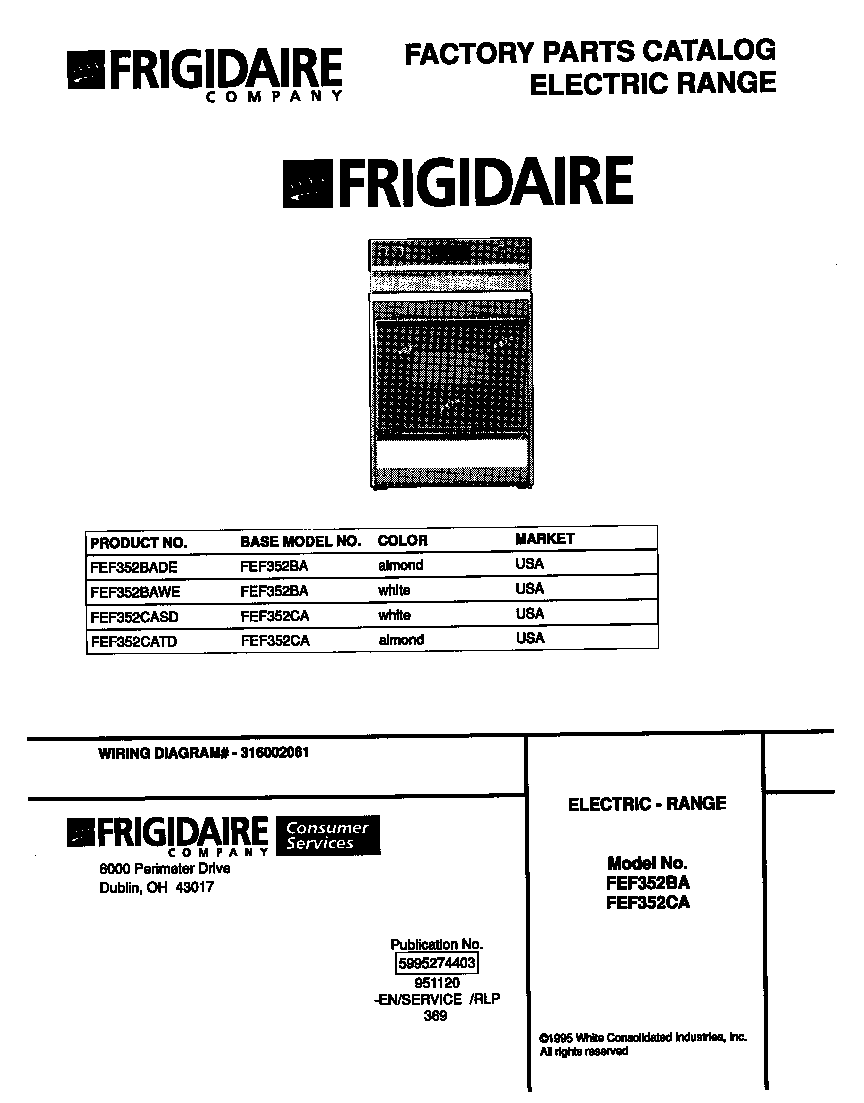 Frigidaire FEF352BADE cover diagram