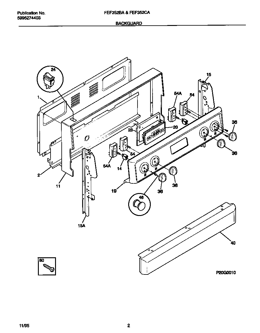 Frigidaire FEF352BADE backguard diagram