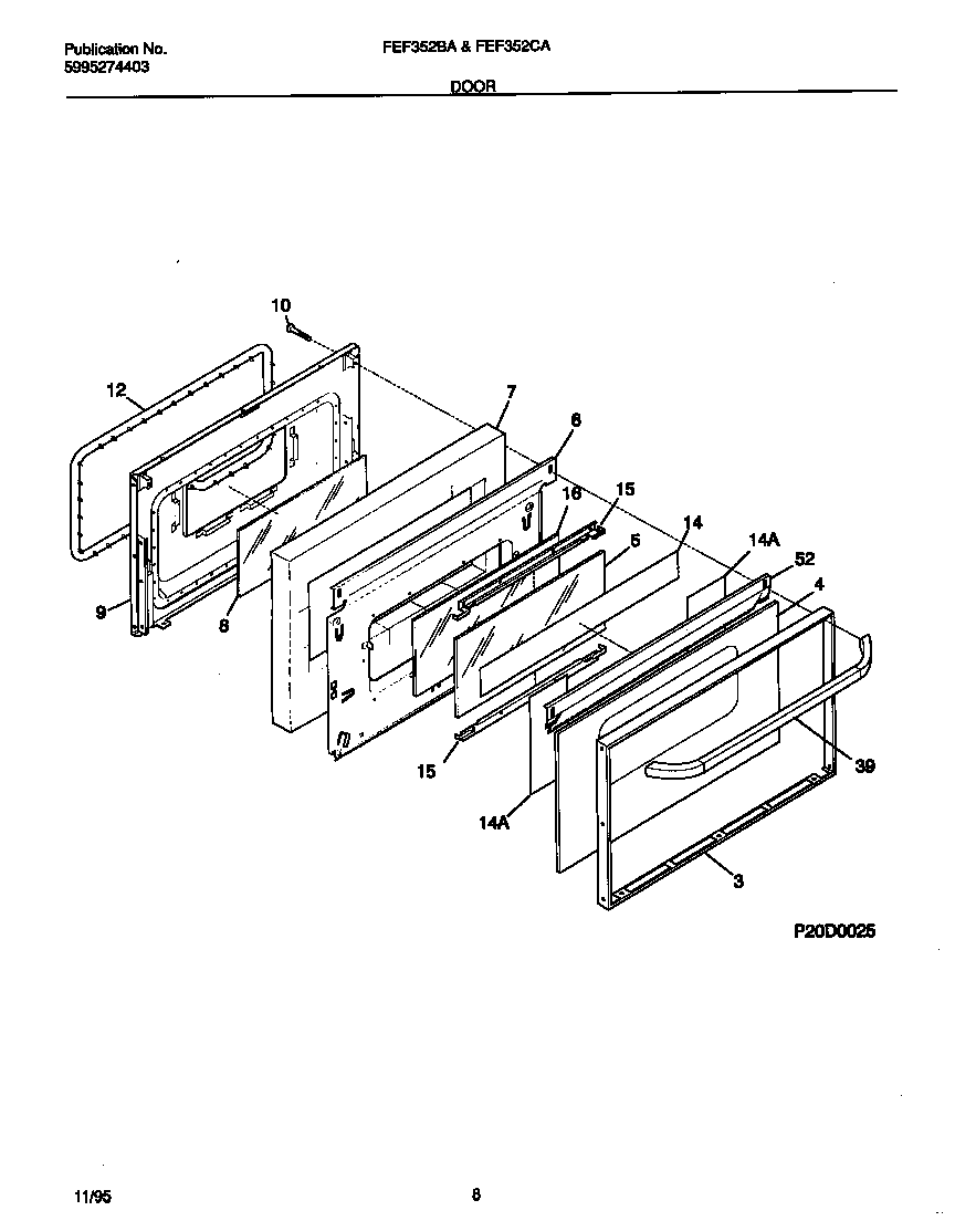 Frigidaire FEF352BADE door diagram