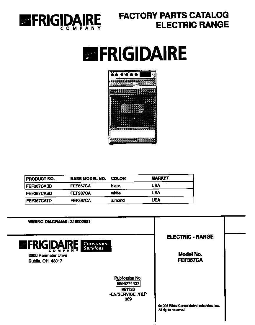 Frigidaire FEF367CABD cover diagram