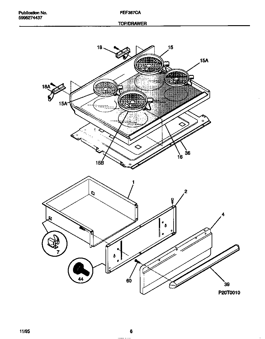 Frigidaire FEF367CABD top/drawer diagram