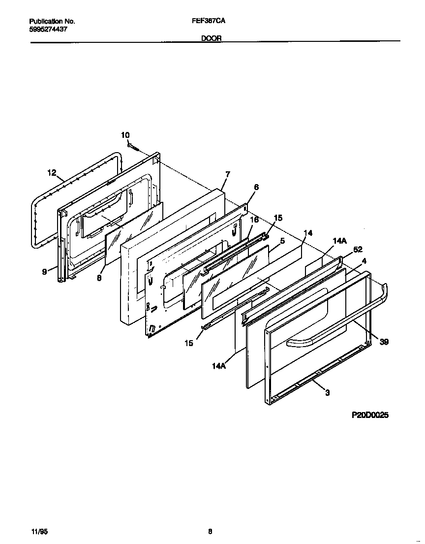 Frigidaire FEF367CABD door diagram