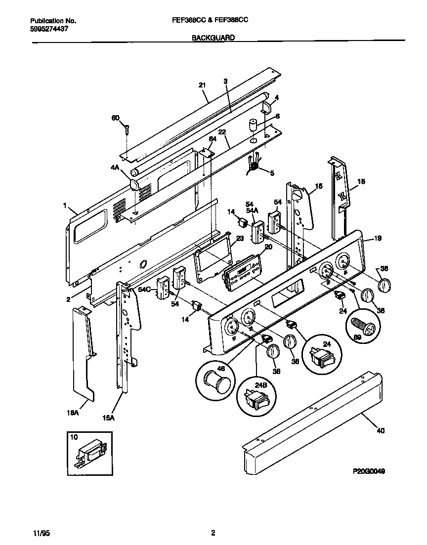 Frigidaire FEF388CCBD backguard diagram