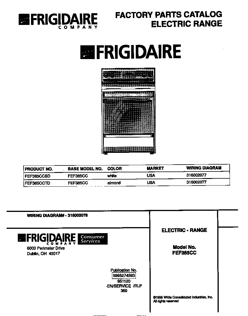 Frigidaire FEF385CCSD cover diagram
