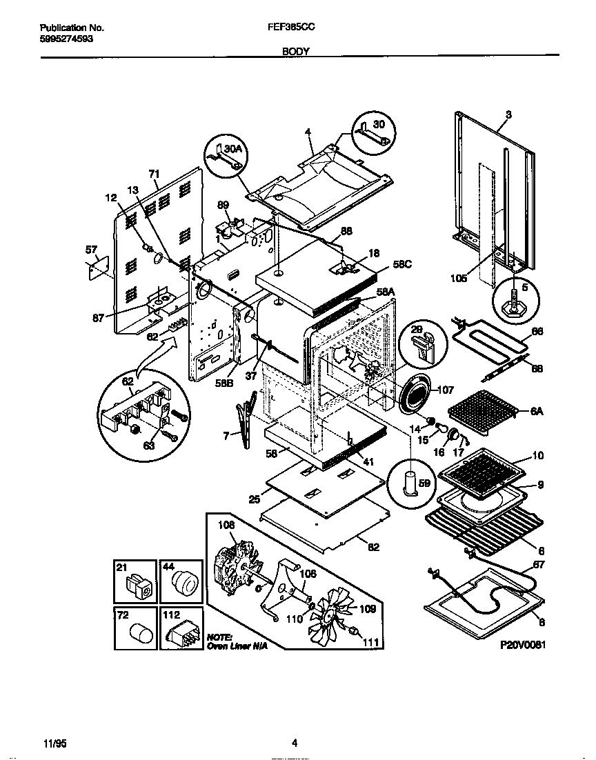 Frigidaire FEF385CCSD body diagram