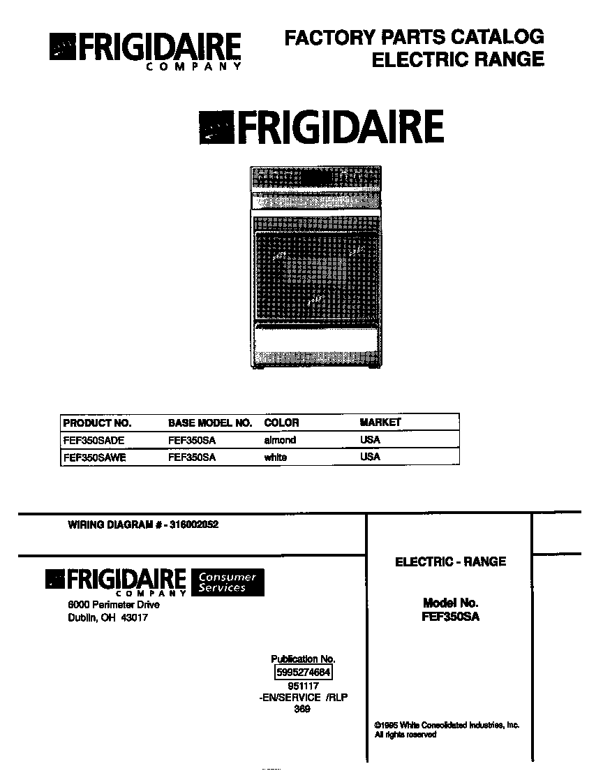 Frigidaire FEF350SAWE cover diagram